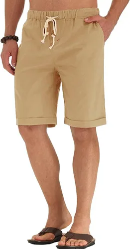 Vista 27 de Sailwind Pantalones cortos de lino para hombre, pantalones cortos casuales de playa con cordón