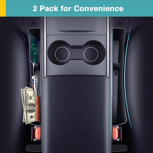 Vista 6 de Organizador Relleno de Espacio de Asiento de Coche, Paquete de 2 Organizador de Asiento Delantero - Ajuste Universal para SUV, Camioneta, Caja