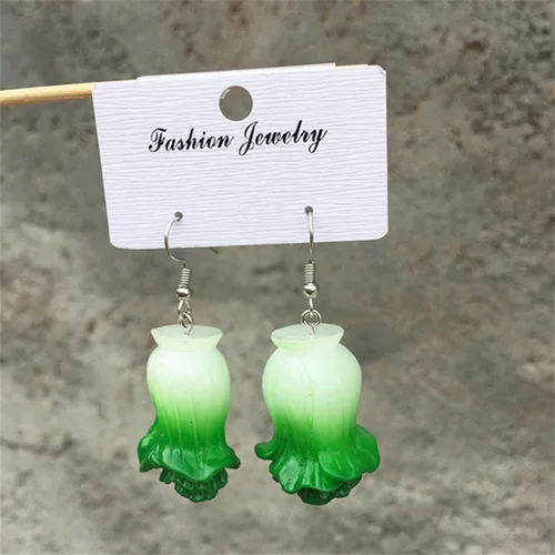 Vista 4 de MALOYANVE Aretes de verduras y frutas para mujeres y niñas, únicos, hechos a mano, divertidos, realistas, resina acrílica, lechuga, col, chile