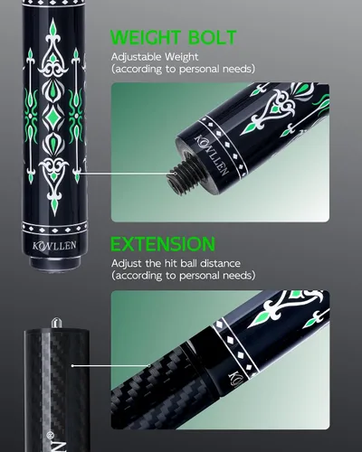 Vista 9 de KONLLEN Carbon Fiber Pool Cue SET,58 Inch,Low Deflection 1.0-AK-03F-Set1