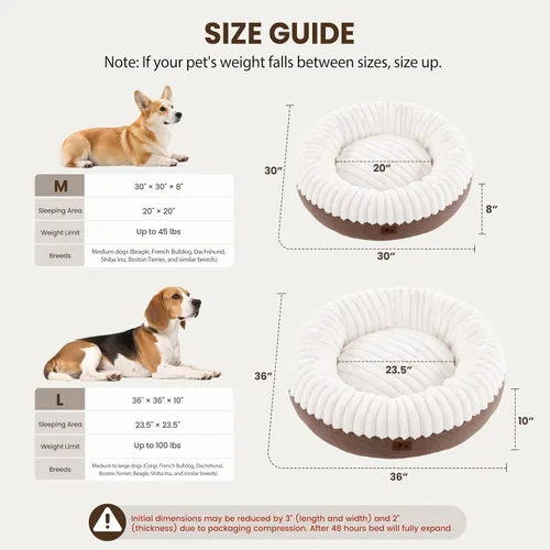 Vista 4 de Cama para perros en forma de dona, tamaño mediano, camas redondas para perros y gatos pequeños y medianos con piel sintética esponjosa lavable, cama