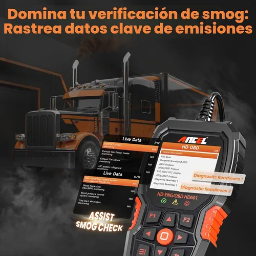 Vista 7 de ANCEL Escáner de Camión Resistente HD601 Herramienta de Diagnóstico de Sistema Completo para Diésel Compatible con Cummins, Detroit, Freightliner