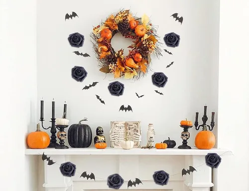 Vista 3 de IPOPU Rosas Negras con Purpurina, 50 PIEZAS Rosas Falsas con Purpurina Flores para Manualidades DIY Ramo de Boda Decoración de Casa y Fiesta (Negro)