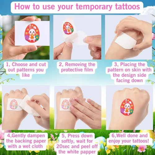 Vista 9 de 160 calcomanías de tatuajes temporales para el día de Pascua, regalos de fiesta de primavera, suministros de fiesta, decoración de vacaciones