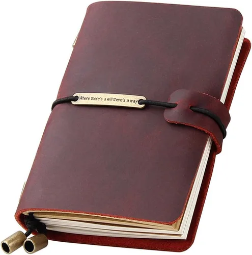 Vista 10 de Diario de piel hecho a mano vintage, cuaderno de viajero, portátil, pluma estilográfica recargable, tamaño de bolsillo, 5.2 x 4 pulgadas, Coffee