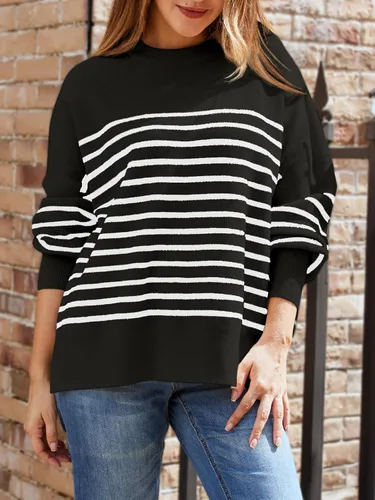 Vista 109 de Lillusory - Suéter extragrande con mangas de murciélago y cuello redondo para mujer, prenda moderna de otoño de tejido de punto sin botones