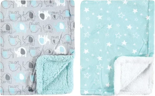 Vista 4 de Luvable Friends - Manta afelpada unisex para bebé con reverso de sherpa, floral azul, talla única