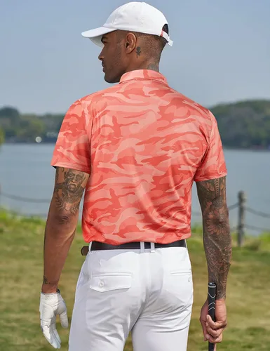 Vista 113 de TAPULCO Camisetas tipo polo de secado rápido para hombre, diseño de camuflaje, atléticas, ligeras, transpirables, casuales, para golf