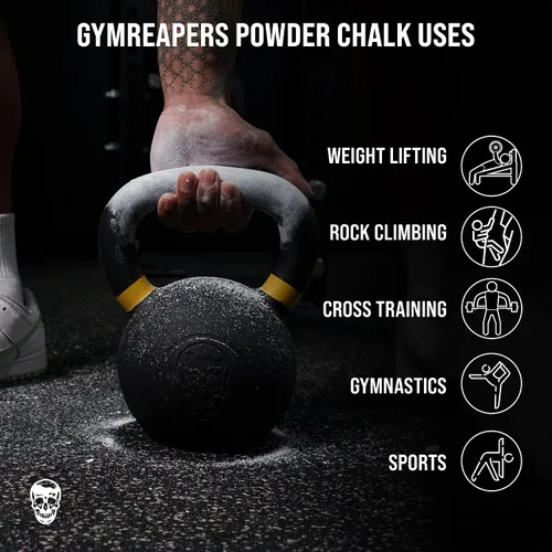 Vista 4 de Gymreapers Tiza para gimnasio, tiza en polvo atlética para máximo agarre, tiza de carbonato de magnesio para levantamiento de potencia