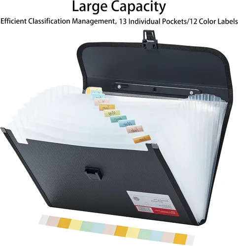 Vista 3 de Organizador de archivos de acordeón de tamaño legal de 13 bolsillos, carpeta de archivos expandible para papel FC A4, maletín con asa duradera