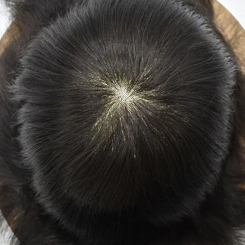 Vista 5 de Mens Toupee Human Hair Replacement System Swiss Lace Toupee For Men Hair Piece Protesis Capilar Mens Hairpiece 5X7#1 Jet Black 120% Density