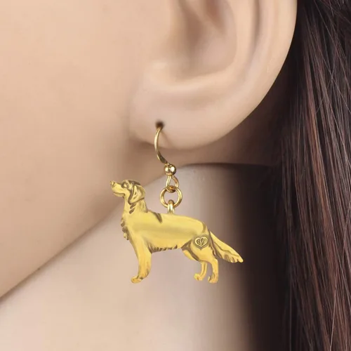 Vista 2 de DUOWEI Delicados aretes de perro Golden Retriever estilo vintage para mujeres, adolescentes y niñas, joyería estética, regalos