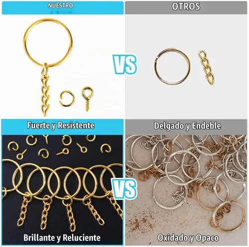Vista 5 de PAXCOO - Kit de anillos para manualidades dorados, incluye 100 llaveros divididos con cadena, 100 anillos de salto y 100 pines de ojo de tornillo