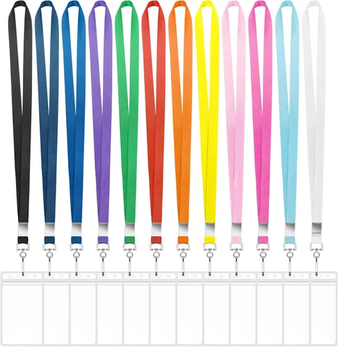 Vista 8 de Paquete de 4 cordones de crucero con soportes impermeables para tarjetas de identificación, 4 colores Soft lanyards, clear PVC zip holders, metal