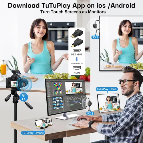 Vista 7 de Transmisor y receptor HDMI inalámbrico: kit extensor Plug and Play, multiTV (1TX hasta 4RX), 50M/165FT @60Hz 5.8G/2.4G- Transmite video desde