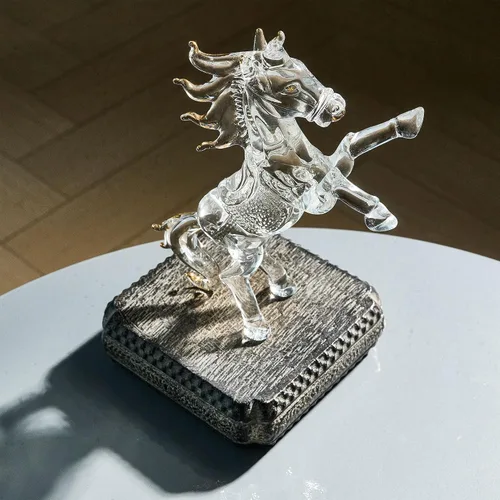 Vista 5 de YU FENG - Figura de caballo de cristal de 6.3 pulgadas, escultura animal de cristal transparente Rearing Horse Design, Handcrafted Glass Art