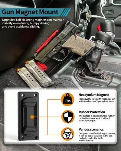 Vista 2 de HEKAGURA Gun Magnet Mount, 45 lb Rating,Magnetic Gun Holster Rubber Coated Gun Holder for Handgun, Shotgun, Rifles, Revolvers Beside Holster