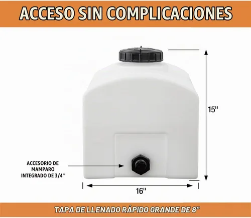 Vista 4 de RomoTech 82123889 Tanque de Agua con Depósito Abovedado de Polietileno, 16 galones, Fabricado en EE.UU., Tanque de Polietileno para Agua y Líquidos