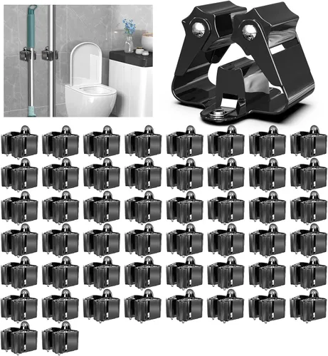 Vista 10 de 3-H - Soporte de pared para escobas, 8 unidades, clips organizadores de escoba y trapeador de acero inoxidable resistente, soportes de montaje