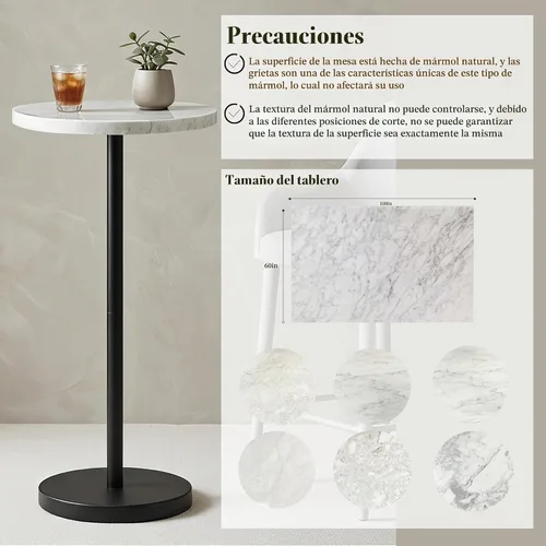 Vista 5 de COVLON Mesa de bebida de mármol natural, pequeña mesa auxiliar redonda, mesa de Martini