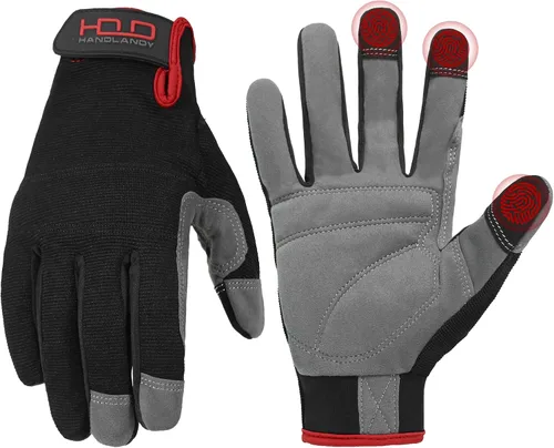 Vista 30 de HANDLANDY Guantes de trabajo para hombre y mujer, guantes de trabajo de mecánicos de uso general con pantalla táctil, guantes de trabajo flexibles