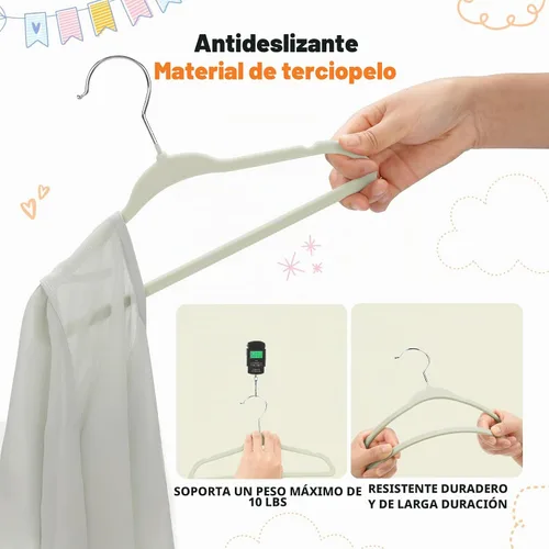 Vista 5 de Babyrish Perchas de terciopelo para bebé con 10 clips y 8 divisores (paquete de 30) Perchas ultrafinas para ropa de bebé de 11 pulgadas Fieltro