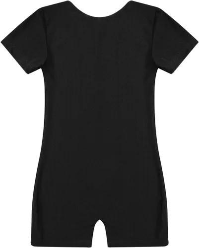 Vista 4 de Leotardo de ballet de manga corta para niños y niñas, pantalones cortos de gimnasia Negro