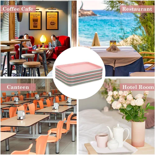 Vista 6 de Uiifan 20 bandejas de plástico grueso para cafetería, bandejas de servicio de comida rápida, bandejas rectangulares a granel, para restaurante