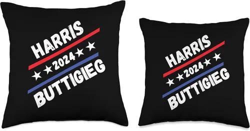 Vista 3 de Harris Buttigieg 2024 Presidential Elect Campaign Men Women Throw Pillow
