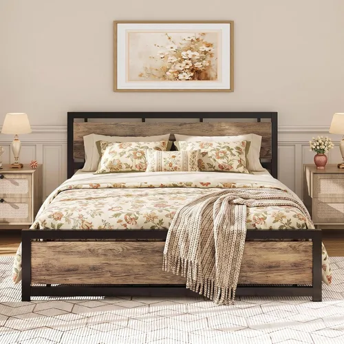 Vista 12 de LIKIMIO Base de cama tamaño King con cabecero y estribo Negro