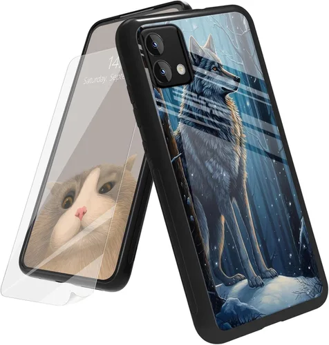 Vista 70 de Funda para Motorola Moto G Play 4G 2024 con protector de pantalla, parte trasera de vidrio templado + funda de silicona suave TPU absorción
