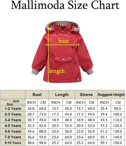Vista 3 de Mallimoda Chaqueta impermeable para niños y niñas, con forro de algodón, resistente al viento, con capucha