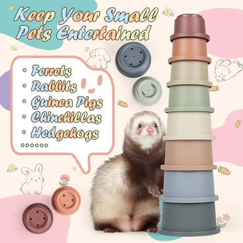 Vista 8 de SKYWHALE Vasos apilables para conejos, 8 juguetes apilables de conejo, contenedor de plástico para anidar mascotas, juego de enriquecimiento