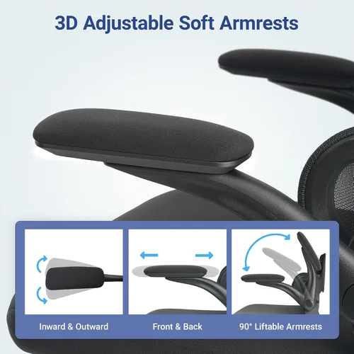 Vista 6 de HYLONE Silla de oficina ergonómica con asiento y respaldo de malla completa, silla de escritorio de malla con respaldo alto con base de aluminio