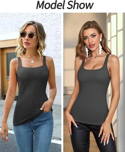 Vista 50 de V FOR CITY Camiseta sin mangas de algodón para mujer con brasier de estante ajustable con correa ancha y tirantes básicos