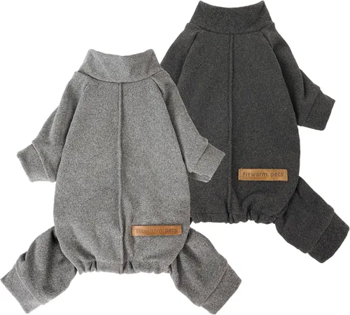 Vista 14 de Fitwarm Paquete de 2 pijamas de forro polar a rayas, ropa cálida de invierno para perros pequeños, niños y niñas, mameluco ligero para mascotas