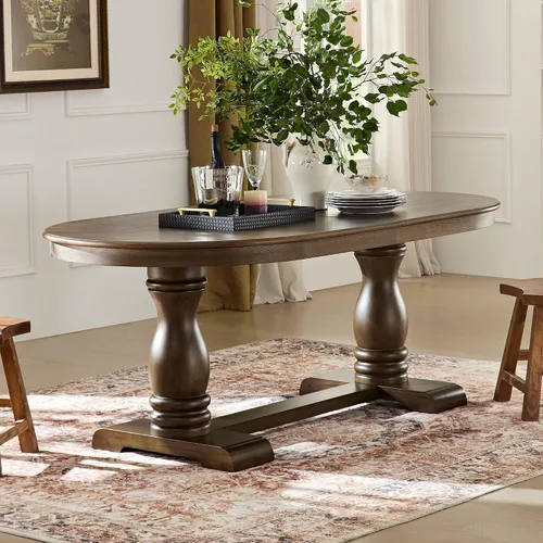 Vista 28 de JUSTONE Mesa de comedor redonda de 47.2'' para 4 personas, mesa de cocina moderna de madera con diseño de rejilla circular base de pedestal, mesa