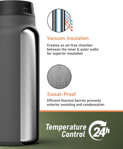 Vista 5 de Vaso de 64 onzas con asa y tapa con popote, botella de agua de metal aislada con soporte para bolsa de transporte y correa para el hombro