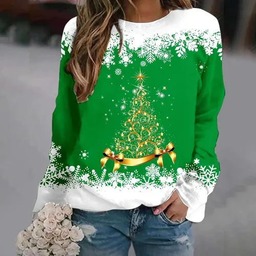 Vista 3 de Suéter de manga larga con capucha para mujer, diseño de copa de vino, con estampado de copa de vino, cuello redondo, sudadera de invierno y Navidad