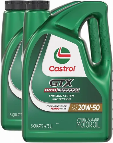 Vista 14 de Castrol GTX High Mileage 20W-50 Synthetic Blend Motor Oil, 1 Qt, Pack of 6