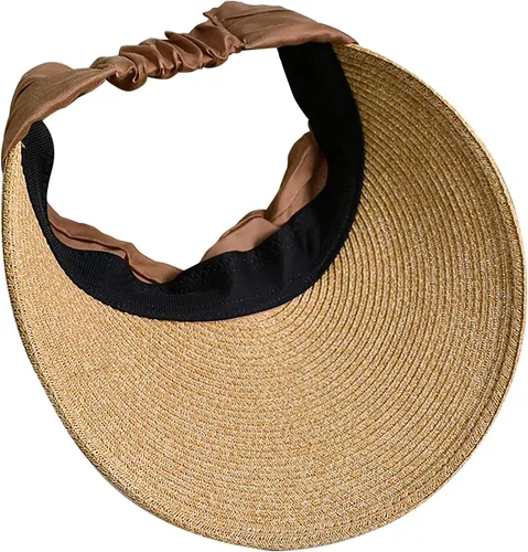 Vista 5 de Sombrero de visera para mujer, de ala ancha, con paja, enrollable, para cola de caballo, verano, playa, protección UV, UPF 50+, plegable, gorra