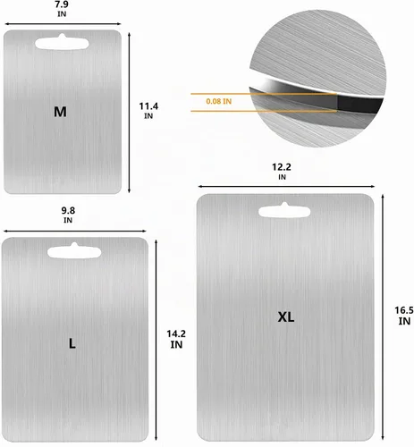 Vista 2 de Tabla de cortar de acero inoxidable para cocina, tabla de cortar resistente (XL, 16.1 pulgadas de largo x 12.6 pulgadas de ancho)