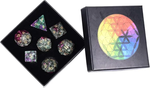 Vista 16 de Nupuyai Juego de dados poliédricos D&D de cristal de cuarzo rosa curativo con caja para Calabozos y Dragones, juego de 7 dados de mesa para RPG MTG