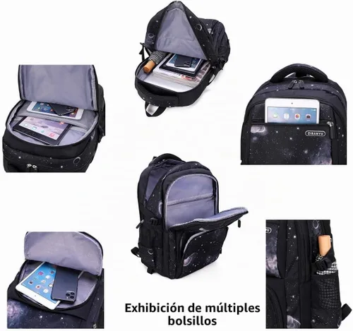 Vista 5 de VIDOSCLA Elementary Galaxy - Mochila con ruedas para adolescentes, mochila con ruedas para la escuela, Negro Azul-3pcs 6 Ruedas, 6 ruedas 3 piezas