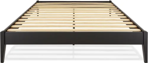 Vista 3 de Bme Dinkee - Marco de cama de plataforma Queen de madera de 15 pulgadas, marco de cama de madera maciza, estilo moderno y minimalista, soporte de 12