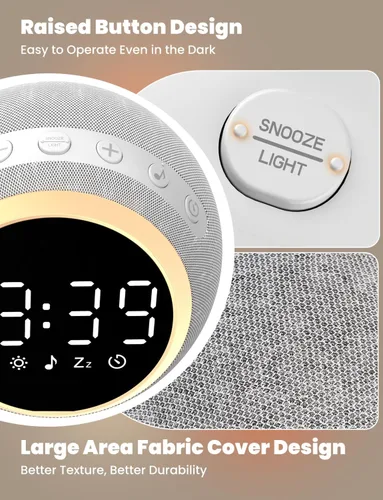 Vista 8 de LIORQUE Reloj despertador con máquina de ruido blanco y luz nocturna, 25 sonidos relajantes, volumen ajustable, temporizador de sueño, ideal