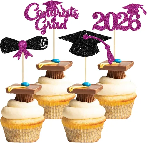 Vista 32 de Gyufise 1 paquete de decoración de pastel de graduación 2025 con purpurina de felicitaciones clase de 2025, decoración de pastel de diploma 2025
