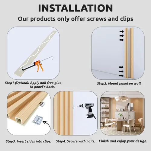 Vista 7 de WPC - Paneles de pared con listones, paneles de pared 3D de acento moderno, 8 piezas de 94.5 x 6.6 pulgadas, panel de pared de TV, dormitorio, sala