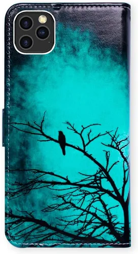 Vista 7 de Bcov Funda para iPhone 12 Pro Max, diseño de pájaro negro y verde con tapa para teléfono, con ranura para tarjetas, soporte para iPhone 12 Pro Max
