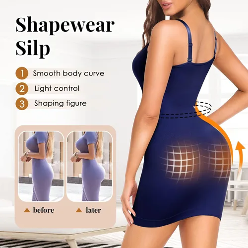Vista 4 de NaTen Shapewear Full Slips Body Shaper Dress Slip Shapewear Tummy Control Under Dresses Seamless Spaghetti Strap party